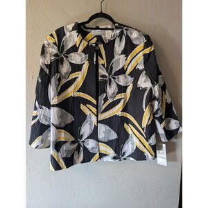 Alfred Dunner NWT 18P Petite Floral Open Front Blazer Jacket Black Yellow $68